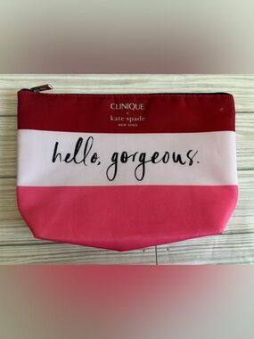 Clinique x Kate Spade Pink Striped Cosmetic Pouch - "Hello, Gorgeous."